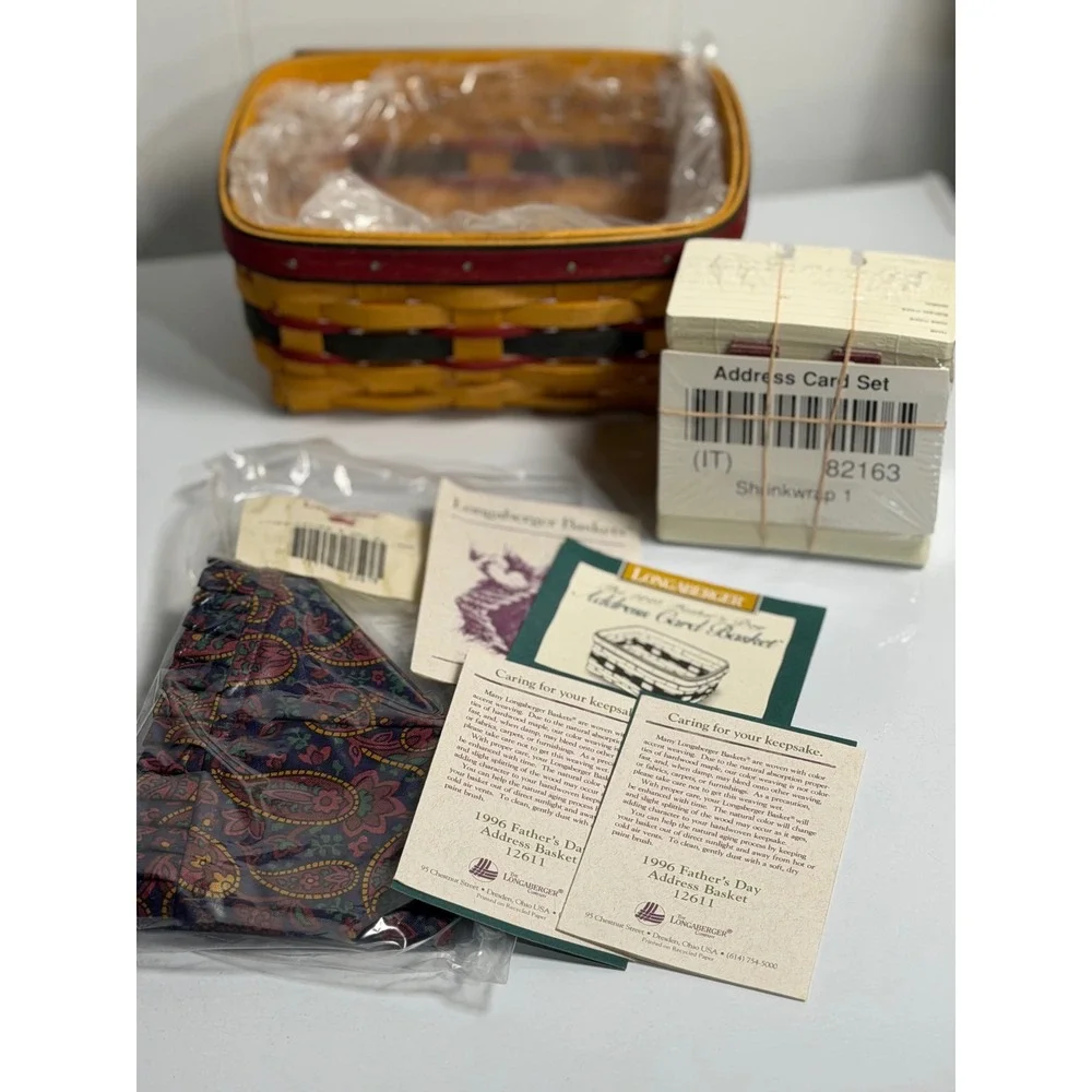 VTG Longaberger 1996 Father's Day Address Card Basket Woven‎ Wood Red Black Trim